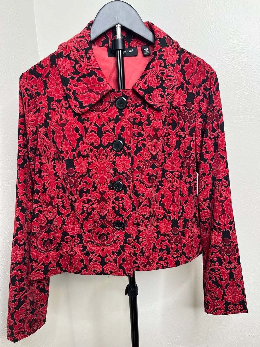 Statement Blazer- Red Black Baroque Damask Print